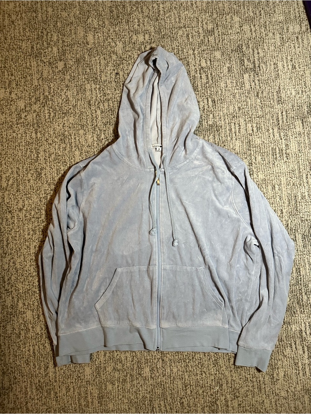 Fashion Nova Light Blue Zip-Up Hoodie Sweater